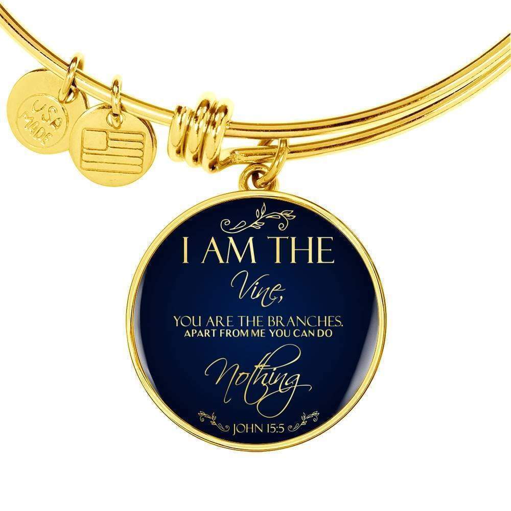 I Am The Vine Bracelet Blue John 15:5 Personalized Engraved Gold Circle Bangle